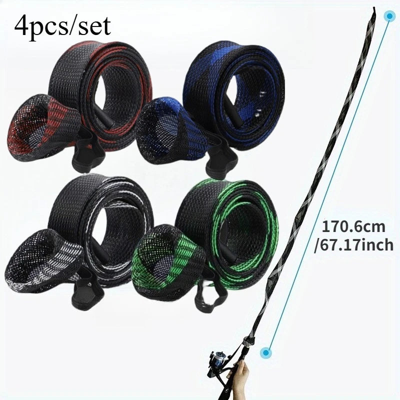 Ackibbik 4pcs/set Rod Socks Fishing Rod Sleeve, Rod Covers for Spinning Baitcasting Rod Fishing Pole Covers with Elastic Strap