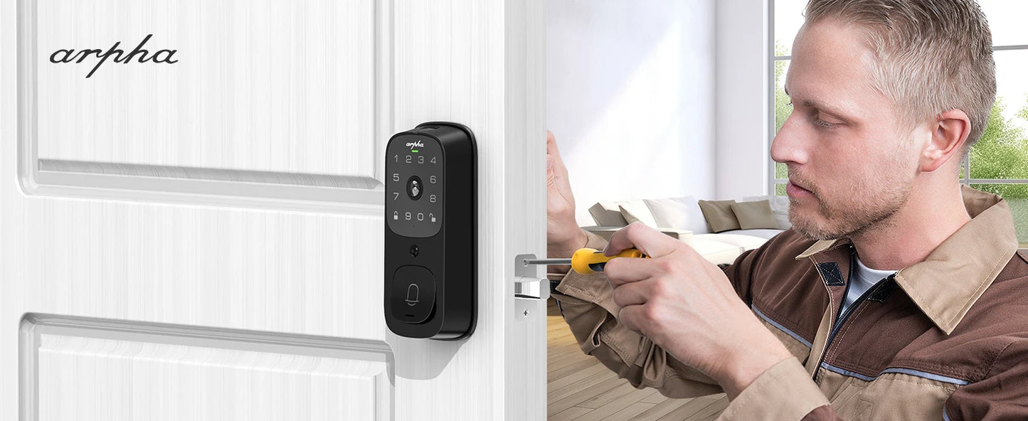 Arpha Smart Door Lock AL501 6 in 1 WiFi Smart Door Lock with Video Doorbell & Fingerprint 32GB Keyless Entry Digital Keypad