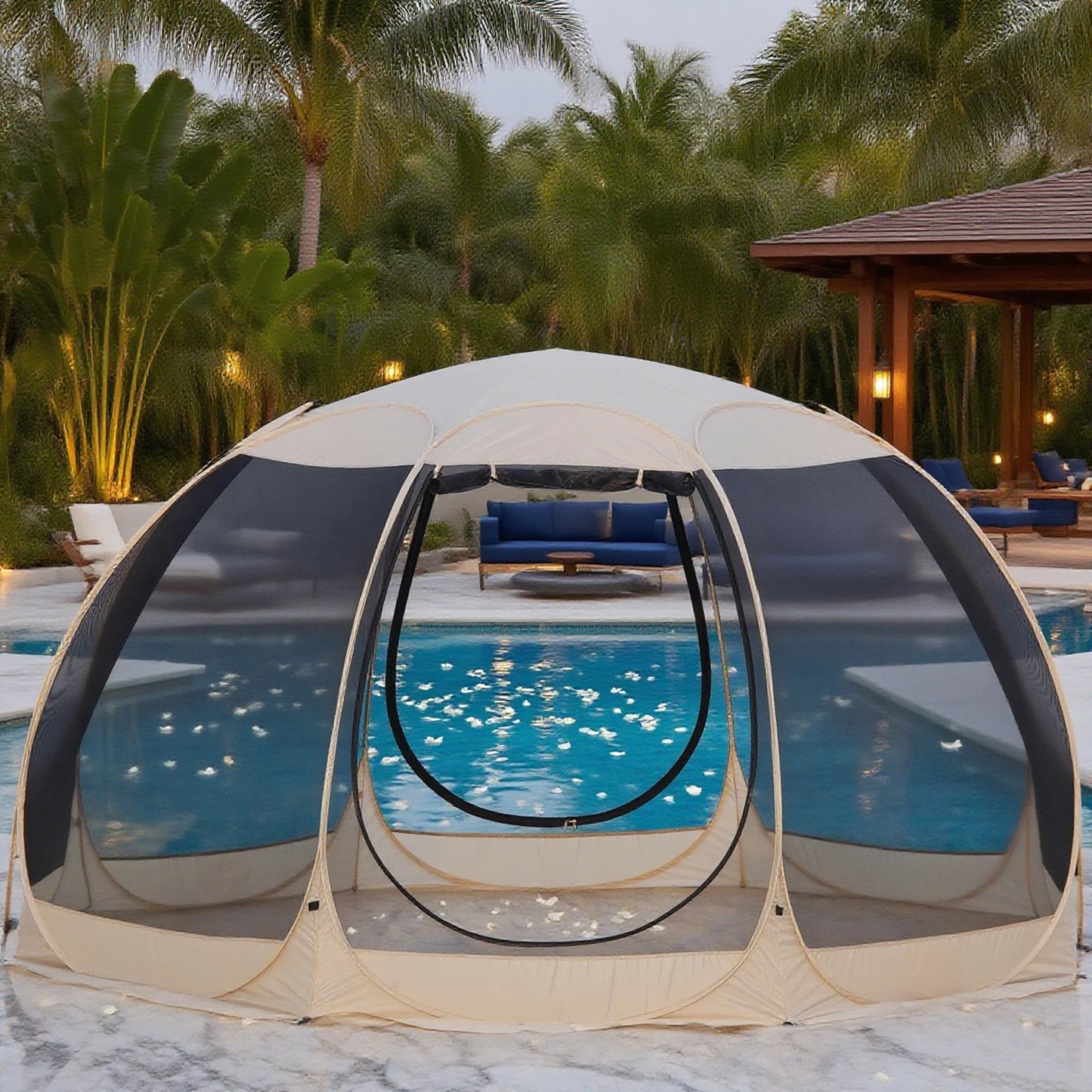 Pop Up Party Tent , 4-6 Person Pavilion, Screen Tent, 6-sided Pop-up Camping Canopy Tent With Mesh Window