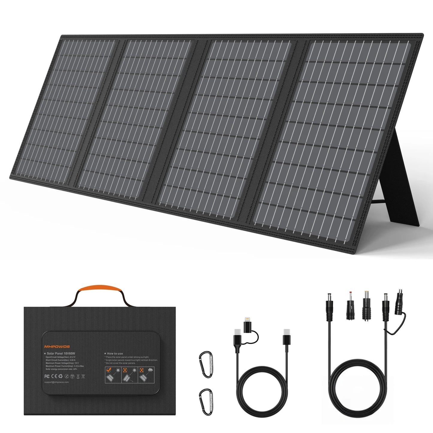 MHPOWOS Solar Battery Charger for Powerbank, 45W / 60W Foldable Portable Solar Panel with USB C, DC Output for Camping Phone