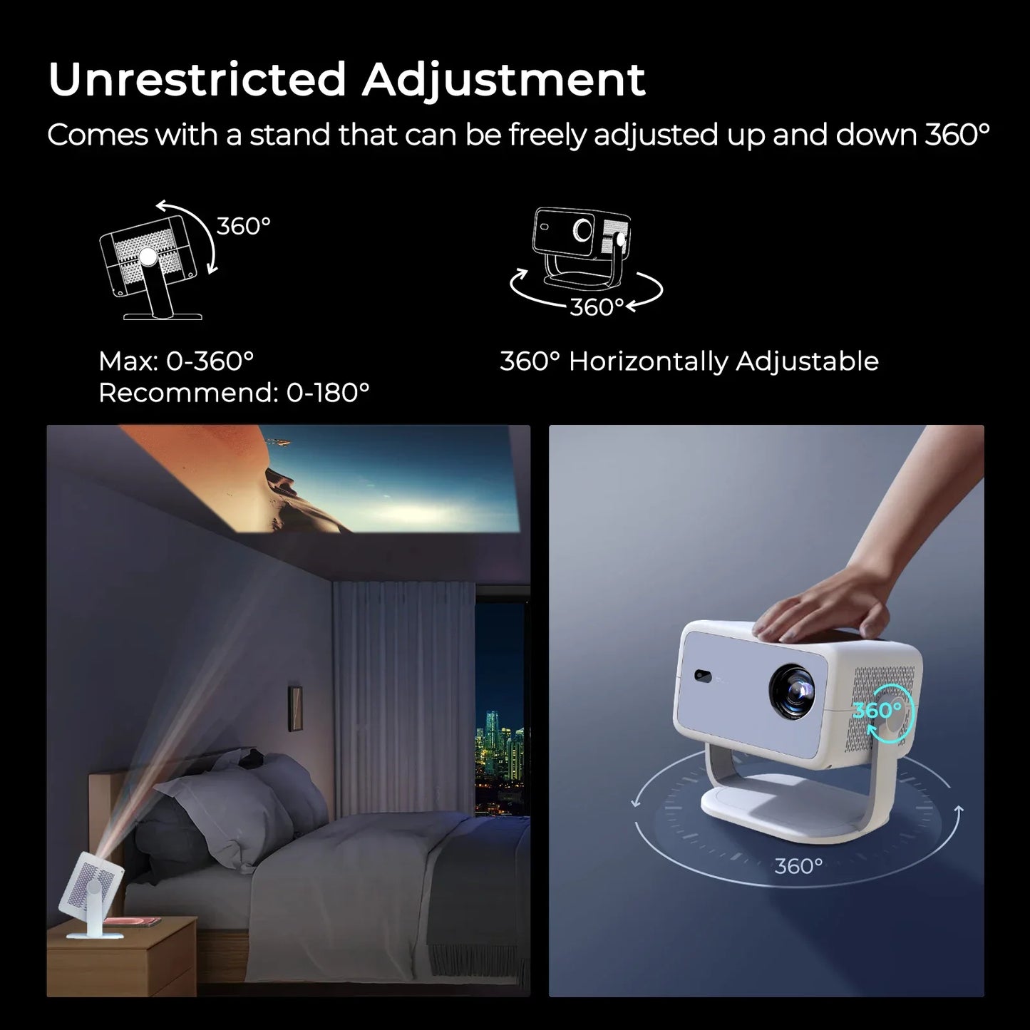 LynCast 4K L018 Projector 800ANSI Native 1080P Auto Focus & Keystone 360° Rotate Android 11 BT5.2 WIFI6 Portable Home Theater