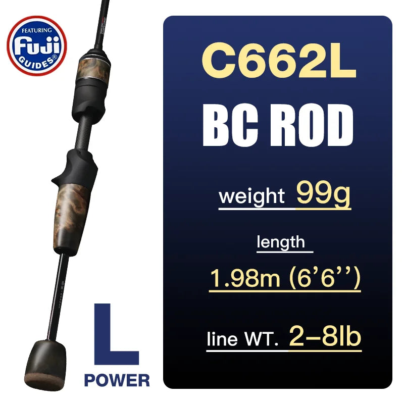 Seasir Stream Spining Baitcasting Fihsing Rods Ultralight Carbon Solid Wood Handle Fuji A+O 40T Carbon Cloth Lure Weight 1-10g