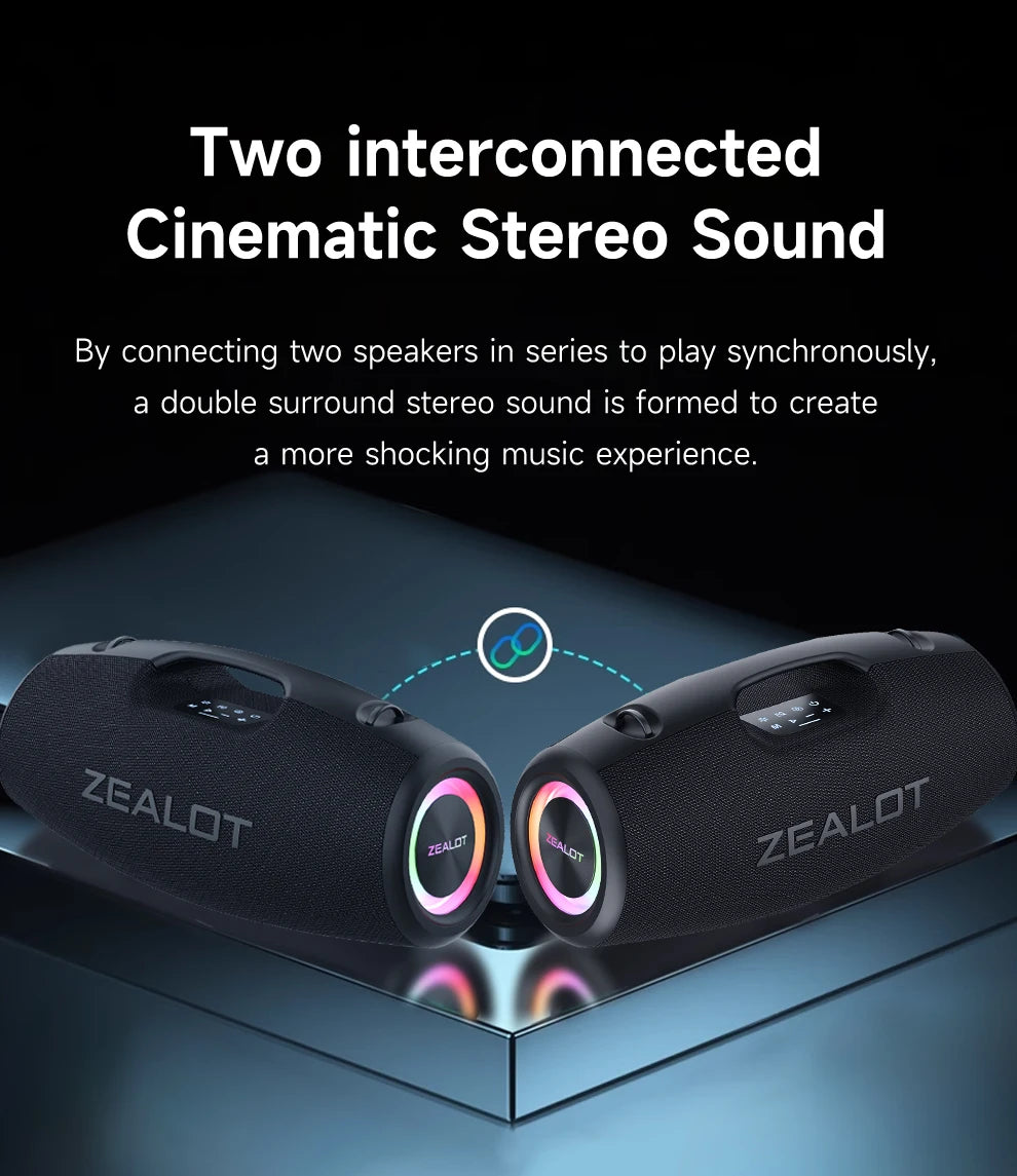 Zealot S78 100W Wireless Speakers, DSP Technology ,Dream Light, Outdoor Portable Subwoofer Speaker , Dual Pairing,24000mAh.