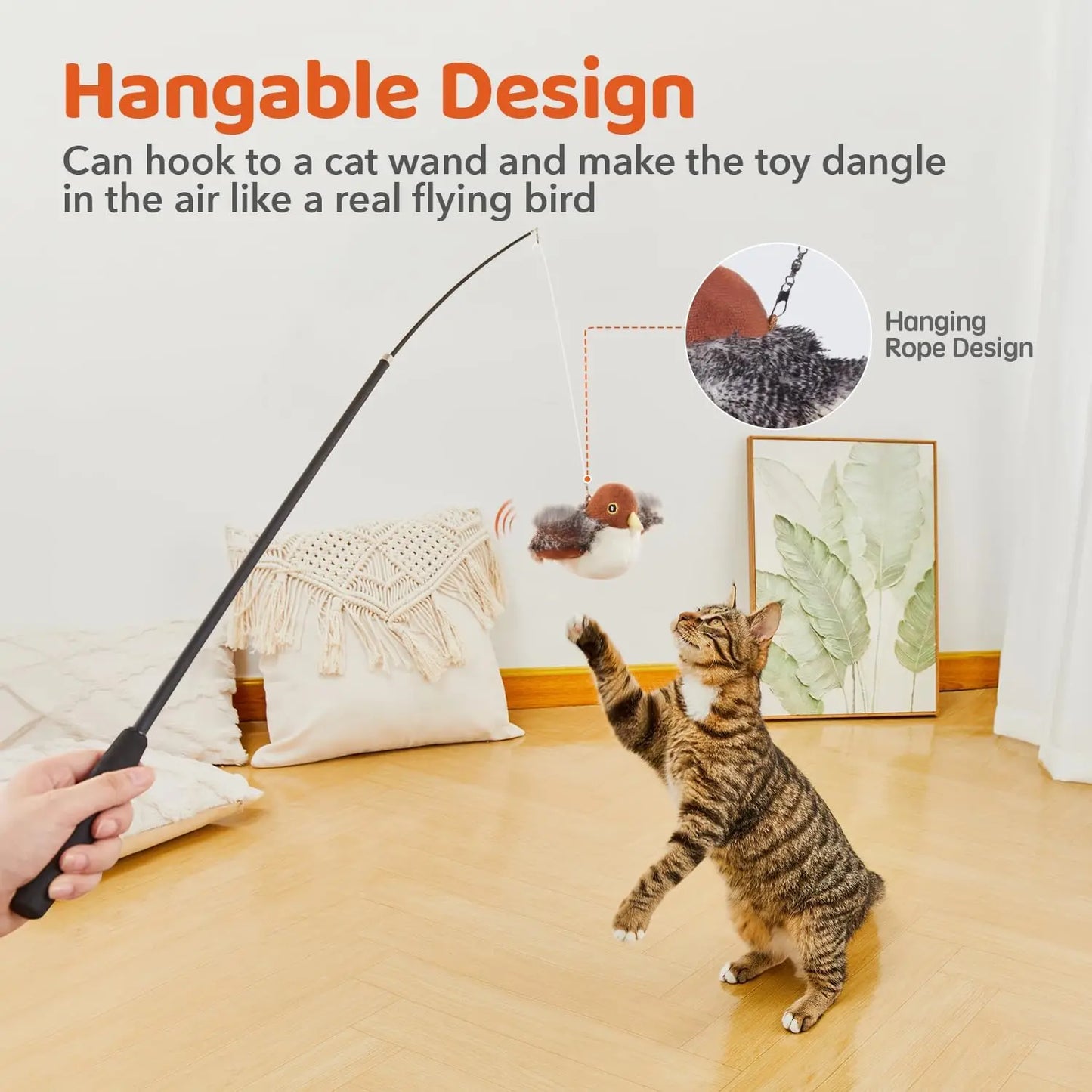 Cat toys can be charged to flap birds, with realistic chirping and touch activated interactive cat sports toys