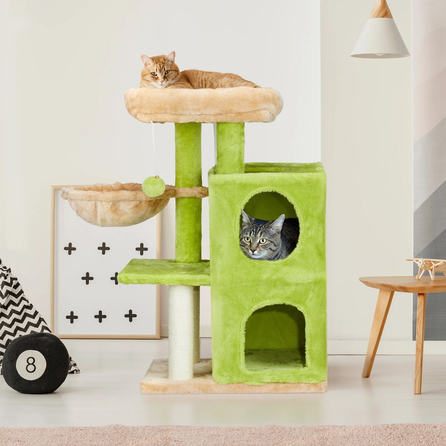 33 inch Cat Tree Cat Tower for Indoor Cats, Cat Activity Center Play House with Large Padded Perch, Hammock, 2-Tiered Condo, Scr