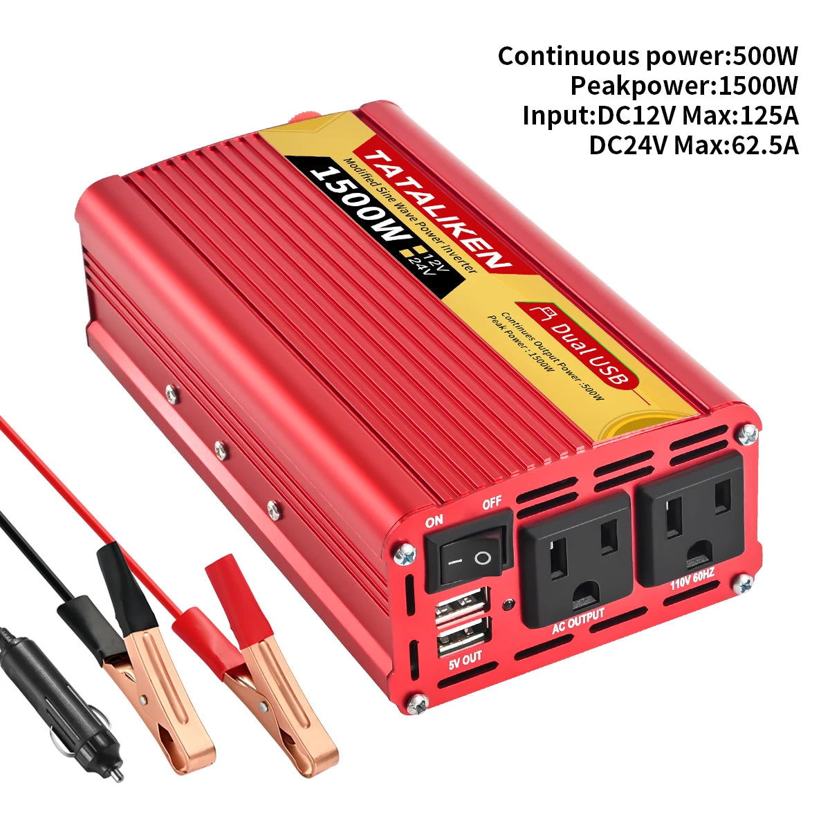 US Socket Inverters 12V/24V 60HZ 110V 600W 1500W 2000W 2500W, Portable Vehicle-Mounted Household Frequency Converter