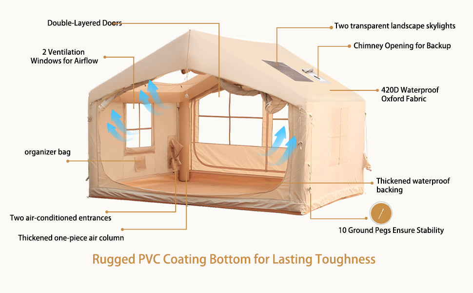 Inflatable Tent for Camping - 6-8 Person Ultra-Quick Setup Blow Up Tent,80.73 Square Feets 4 Season Inflatable Tent with Stove