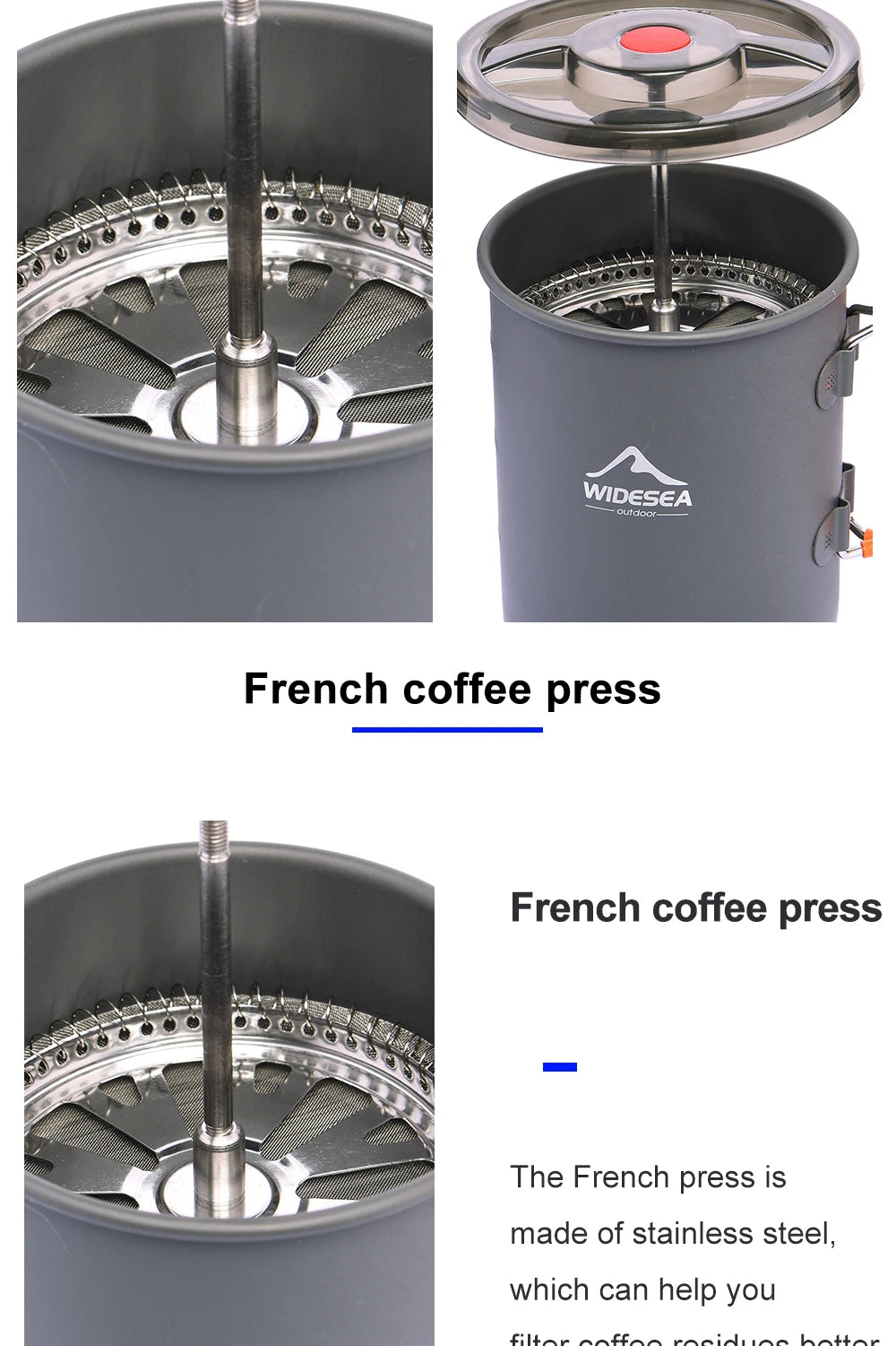 Widesea Camping Coffee Pot with French Press Outdoor Cup Mug Cookware for Hiking Trekking