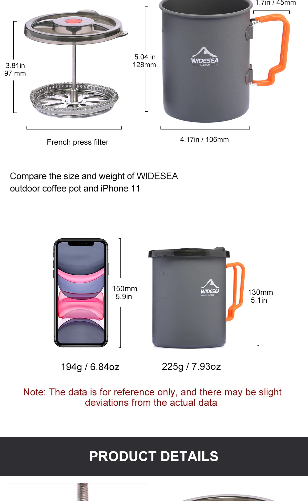 Widesea Camping Coffee Pot with French Press Outdoor Cup Mug Cookware for Hiking Trekking