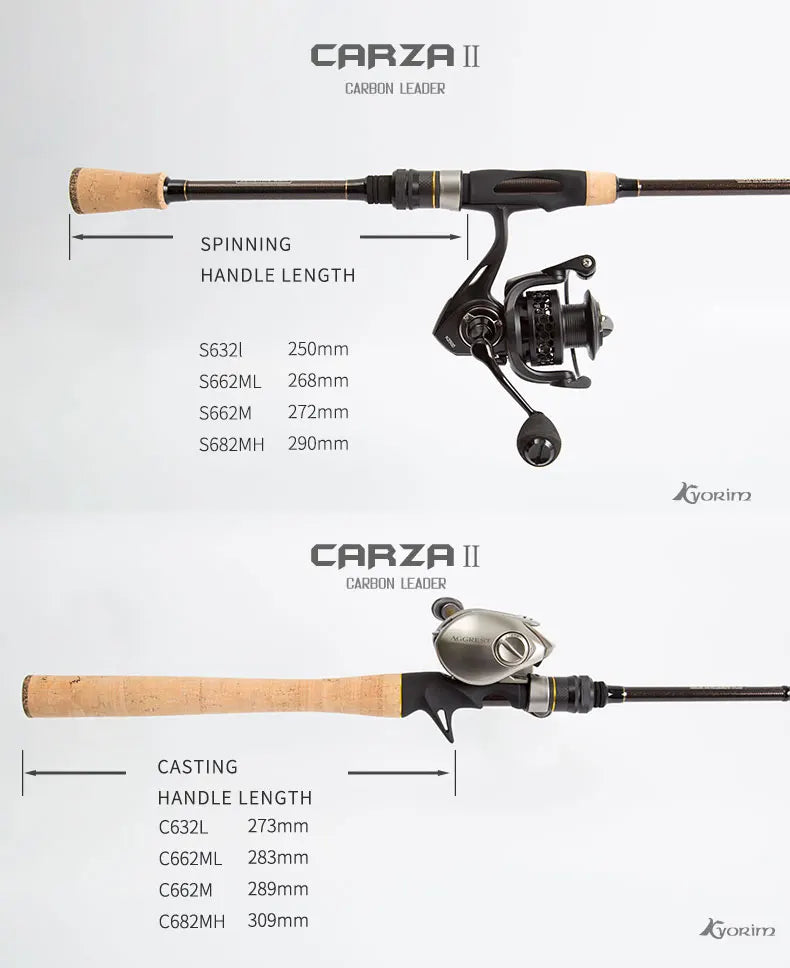 Kyorim CARZA2 LURE ROD Spinning/Casting Fishing Rod 2 Sections Freshwater Japan FUJI Reel Seat，K Guide 1.91M 1.98M MF Action