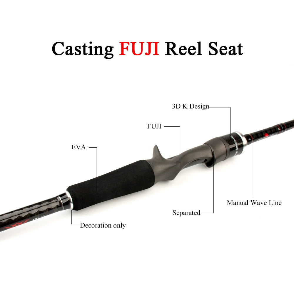 KUYING Pirate 2.58m 8'6" Carbon Casting Spinning M Medium Lure Fishing Rod Fish Cane Pole FUJI Medium-Fast Action Far Casting