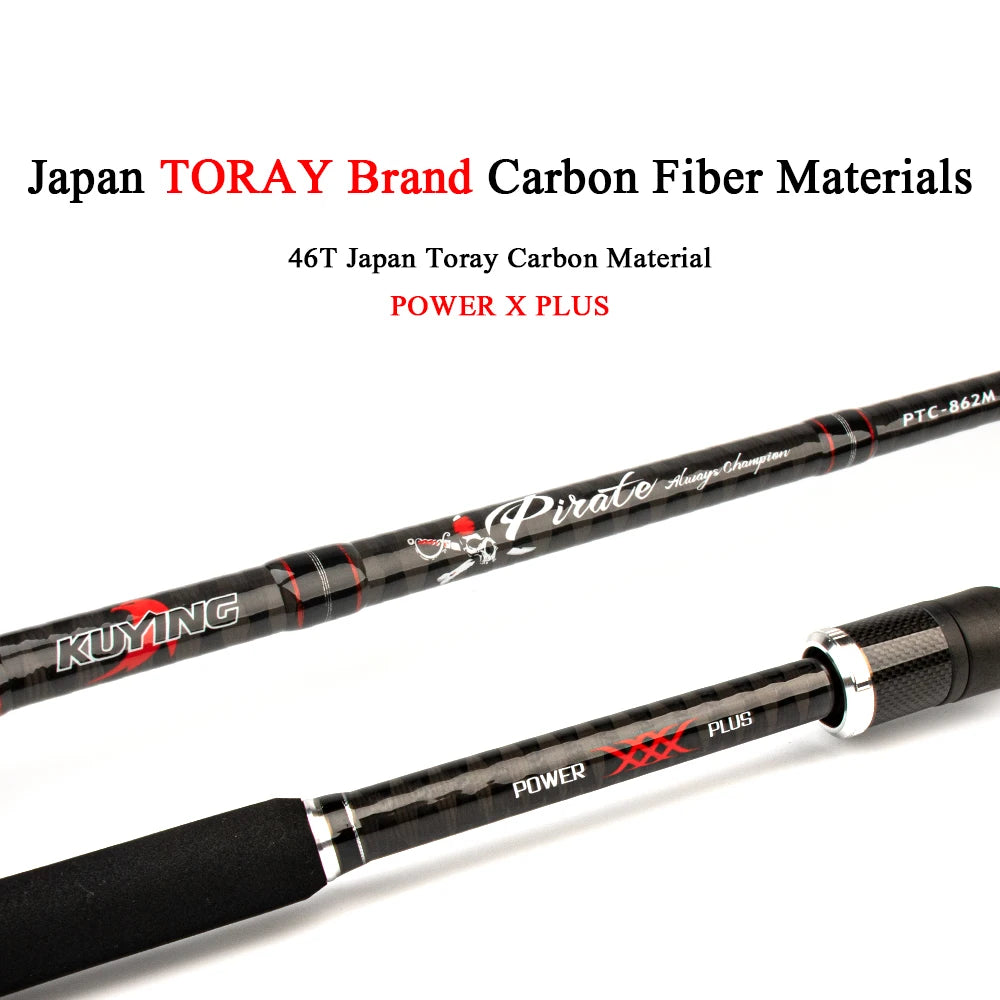 KUYING Pirate 2.58m 8'6" Carbon Casting Spinning M Medium Lure Fishing Rod Fish Cane Pole FUJI Medium-Fast Action Far Casting