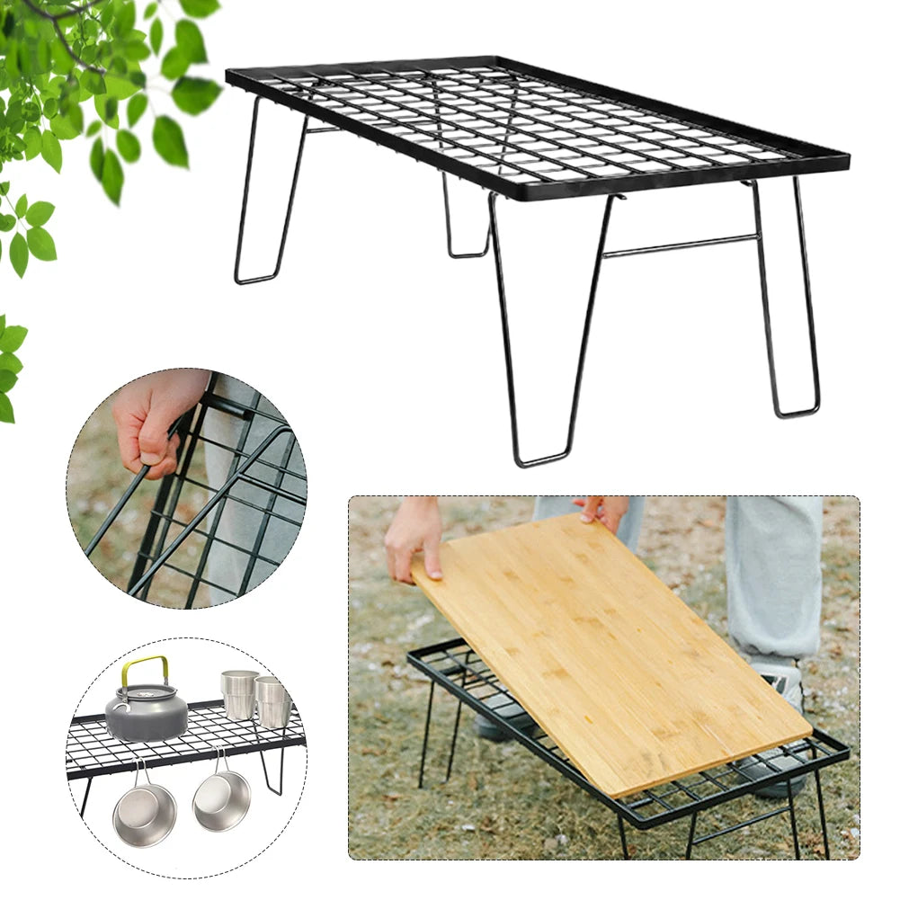 Camping Lightweight Table with Table Board & Bag Portable Cooking Net Table Camping Cooking Rack for Backyards BBQ Party
