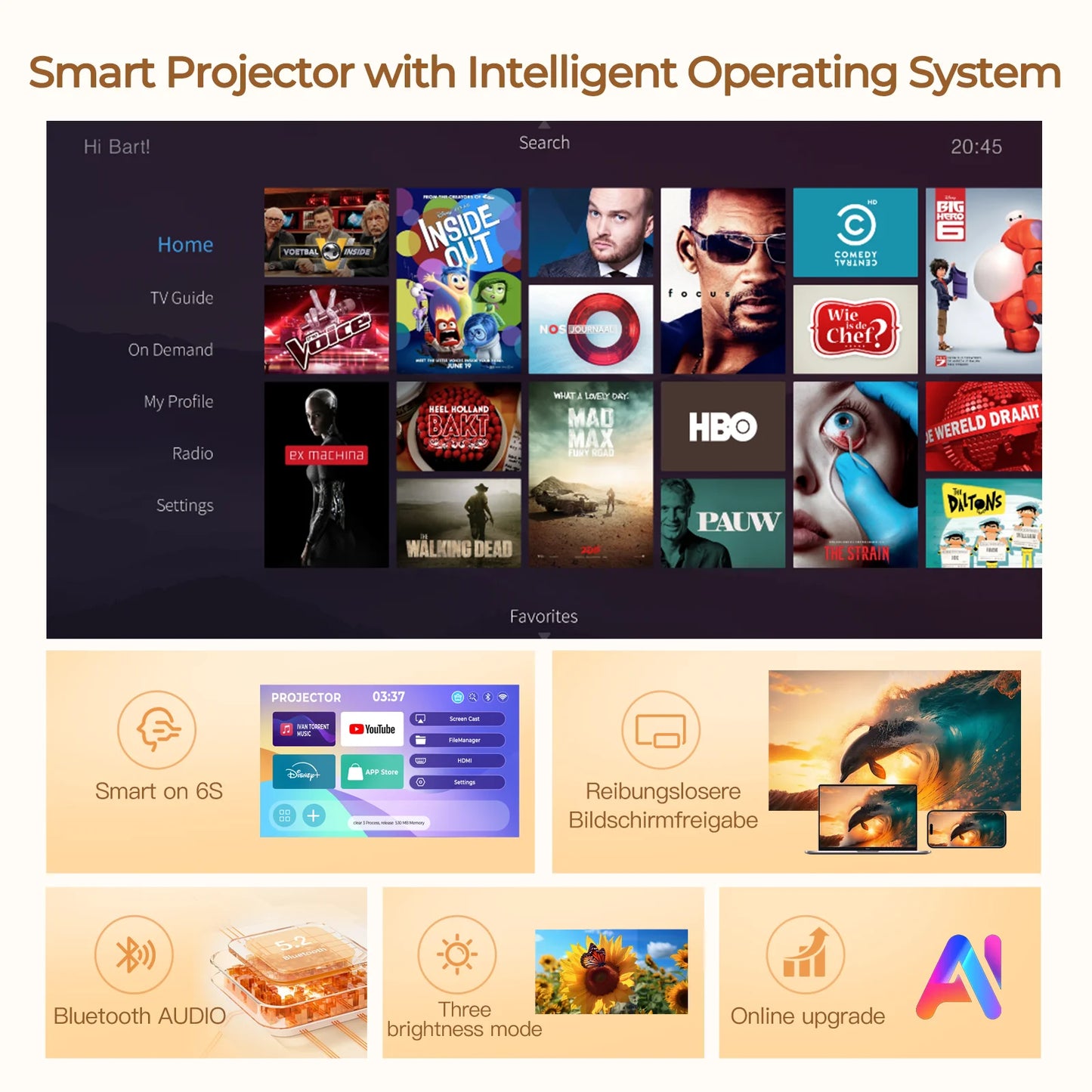 LYNCAST HY320 Smart Projector Android 11 MINI Portable Home Cinema Dual WiFi6 400ANSI BT5.0 Remote Control Projection 1080P