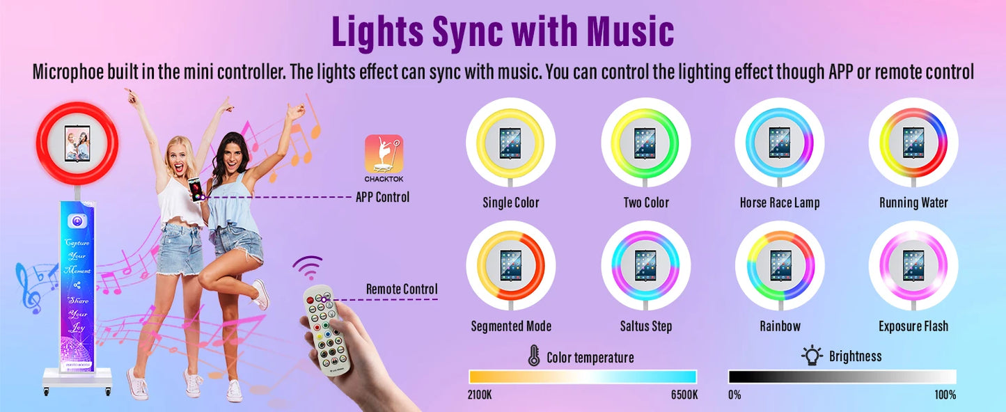 iPad Photo Booth Selfie Machine Shell Adjustable Stand Photobooth For Wedding Partys Events Customized LOGO With LED Ring Light