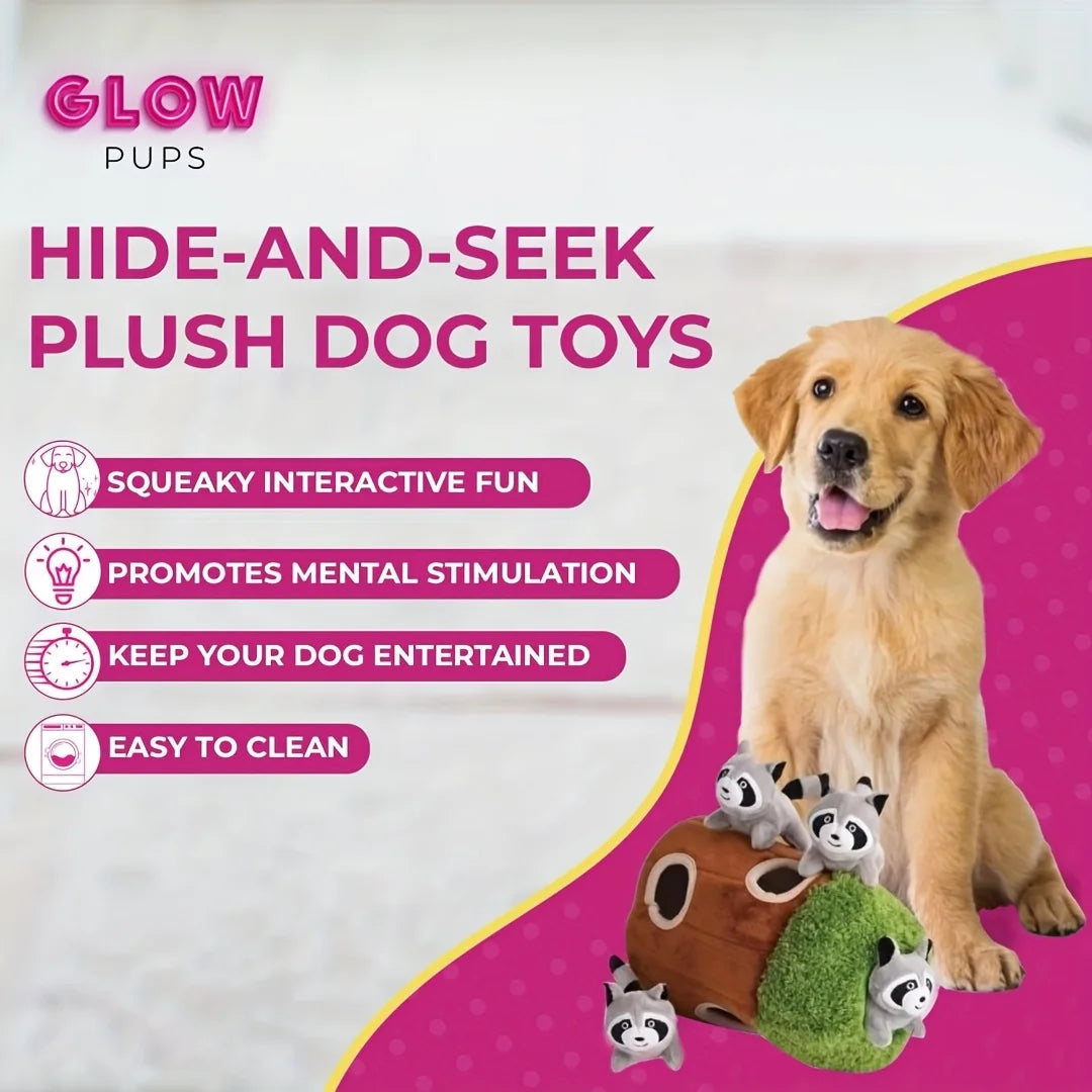 1pc Raccoon In Tree Design Pet Grinding Teeth Squeaky Plush Toy, Chewing Toy for Dog Interactive Supply, Hide And Seek, Suitable