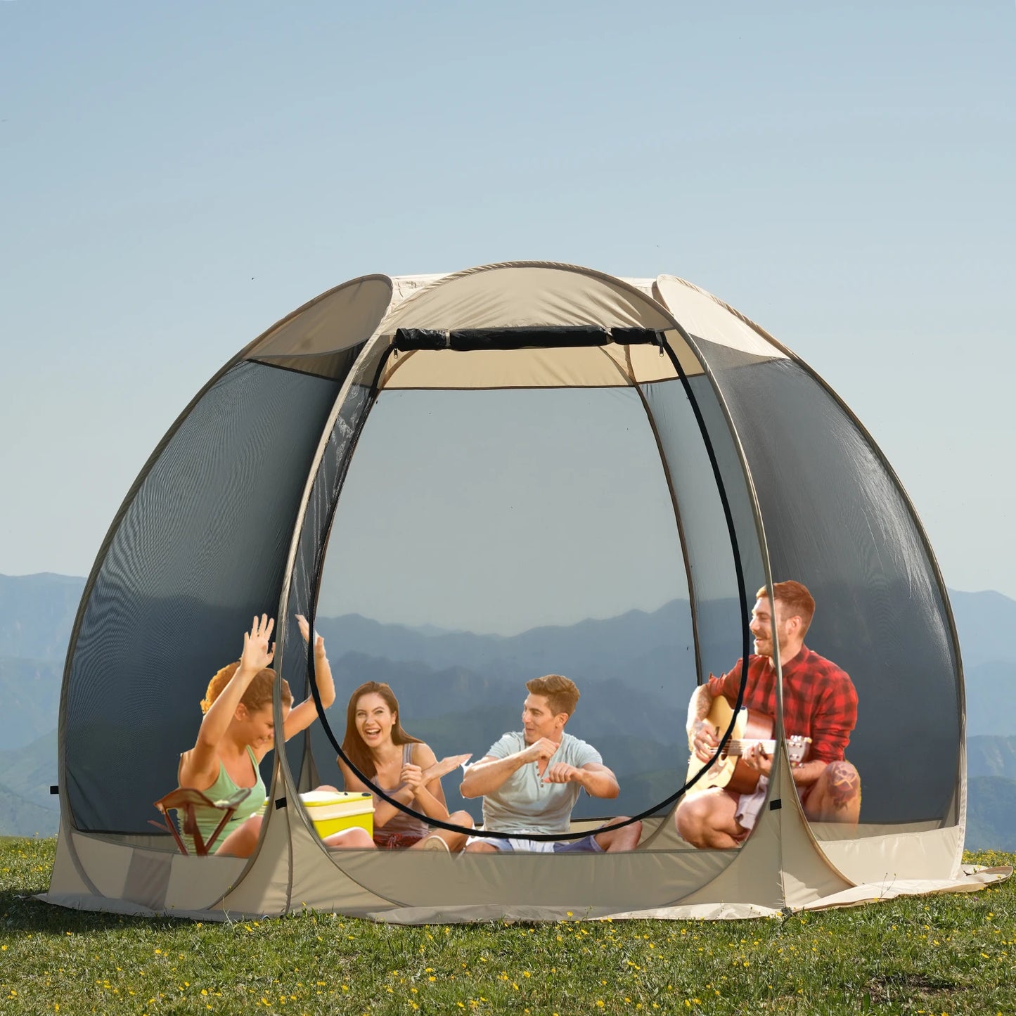 Pop Up Party Tent , 4-6 Person Pavilion, Screen Tent, 6-sided Pop-up Camping Canopy Tent With Mesh Window