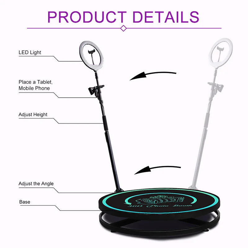 360 Photo Booth insta 360 Machine Camera APP Lights For Parties With Software Logo Customization Automatic 360 Spin Camera Booth