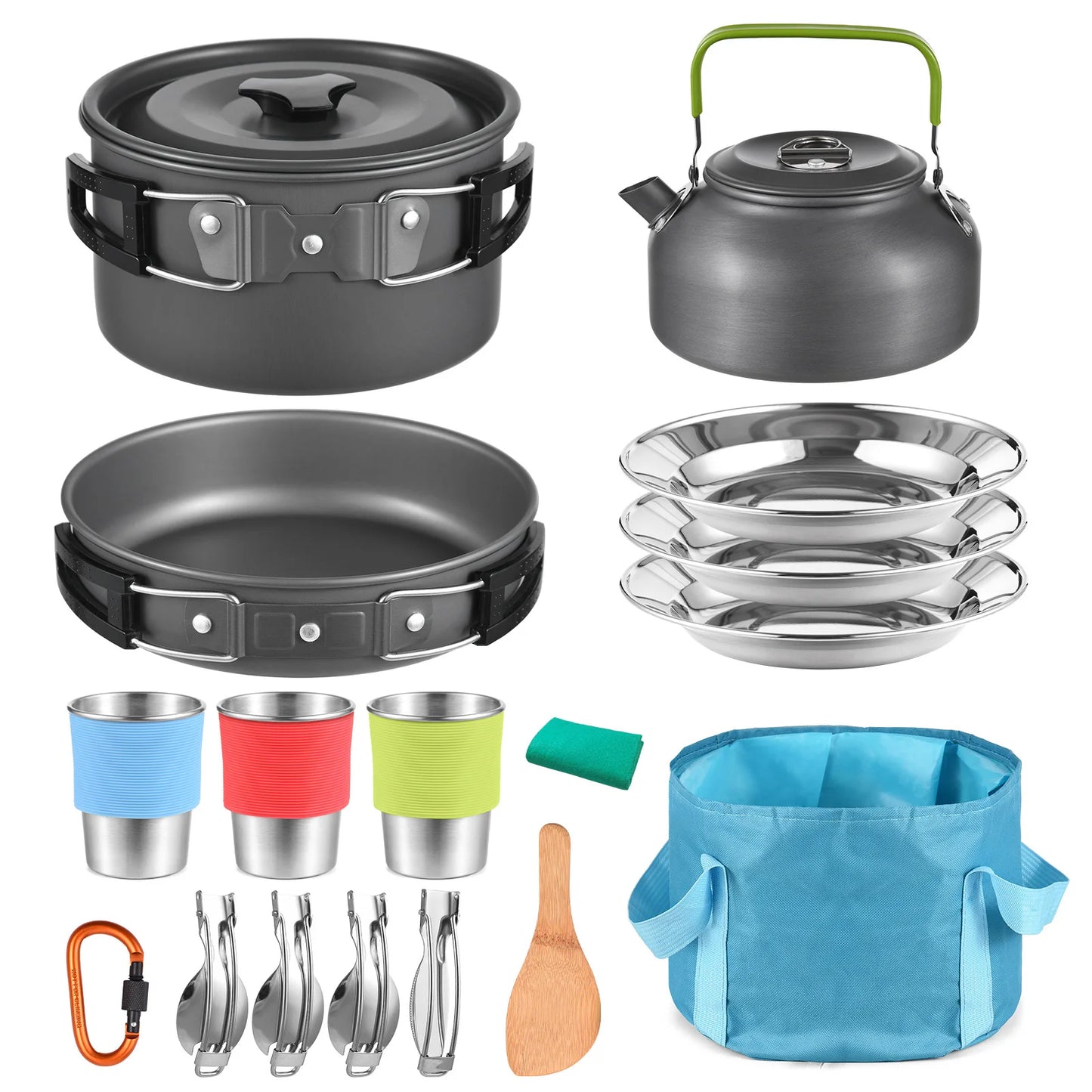 Camping Cookware Mess Kit TOMSHOO Outdoors Camping Pot Set Portable Aluminum Cookware Set