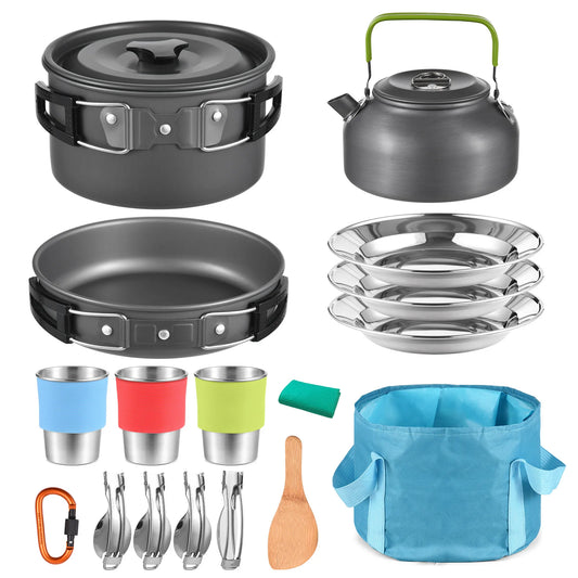 Camping Cookware Mess Kit TOMSHOO Outdoors Camping Pot Set Portable Aluminum Cookware Set