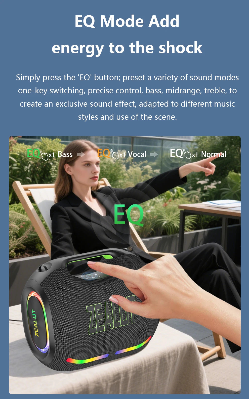 ZEALOT ZE21 250W Wireless Speaker, Outdoor Portable, 48000mAh Long Battery, With RGB Color Lights, Up To 18 Hours Of Play Time.