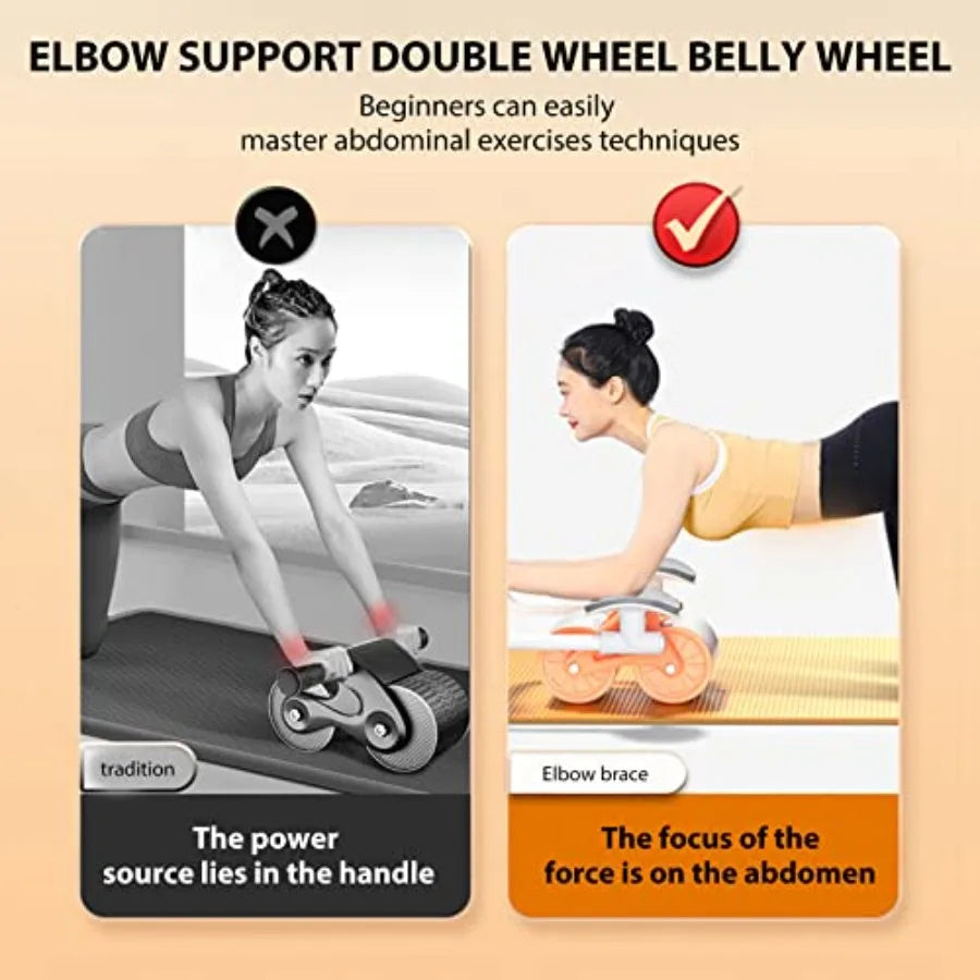 Elbow Support Automatic Rebound Abdominal Wheel for Core Strengthening Trainer Fitness Belly Training Equipment in Black with H