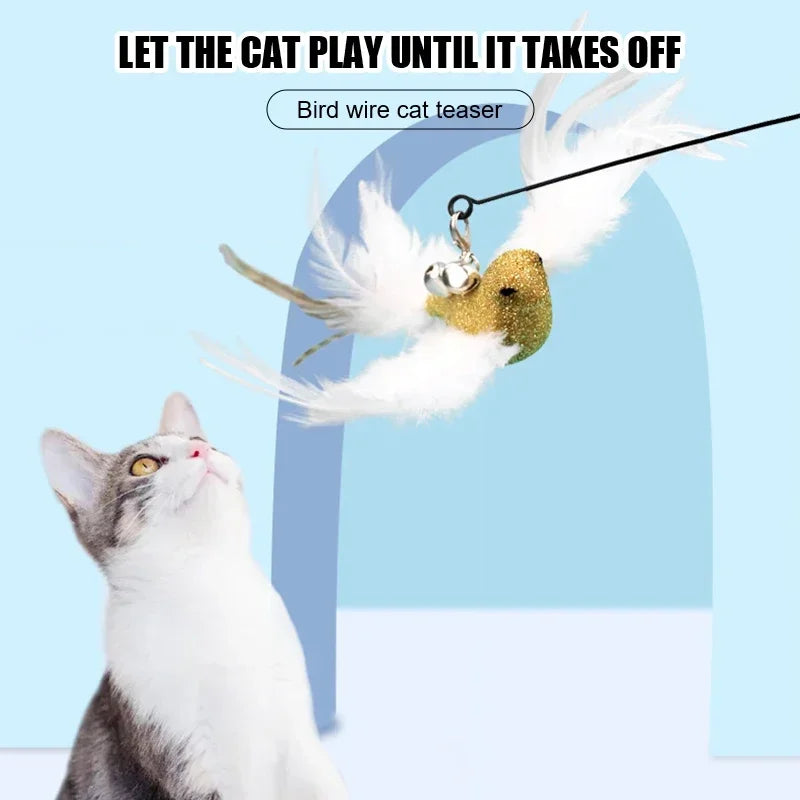 Pet Head Rod Wire Toys Cat Cat Funny Interactive Cat Accessories Stick Replaceable Bell Fish Fishing Feather Funny Rod Teaser