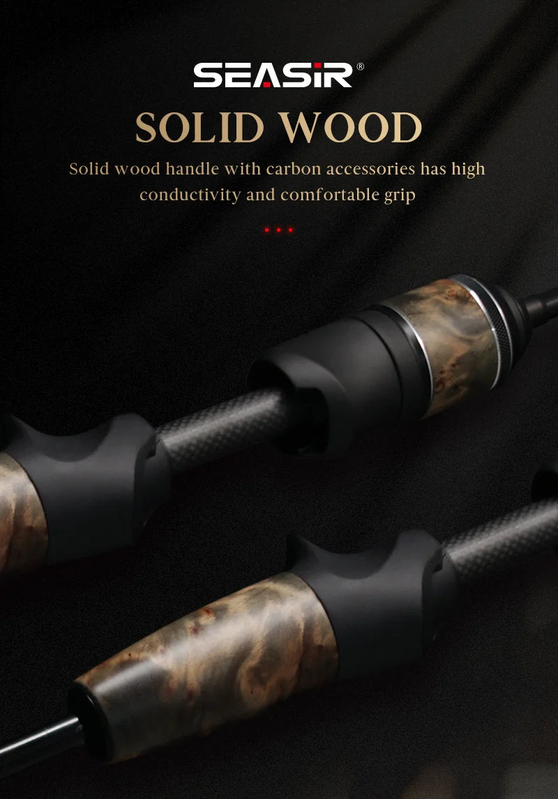 Seasir Stream Spining Baitcasting Fihsing Rods Ultralight Carbon Solid Wood Handle  Fuji A+O 40T Carbon Cloth  Lure Weight 1-10g