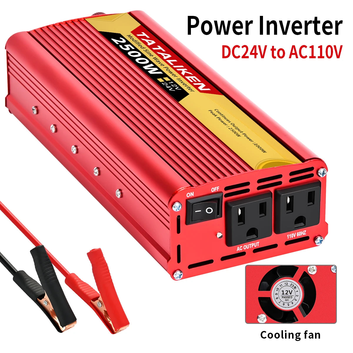 US Socket Inverters 12V/24V 60HZ 110V 600W 1500W 2000W 2500W, Portable Vehicle-Mounted Household Frequency Converter