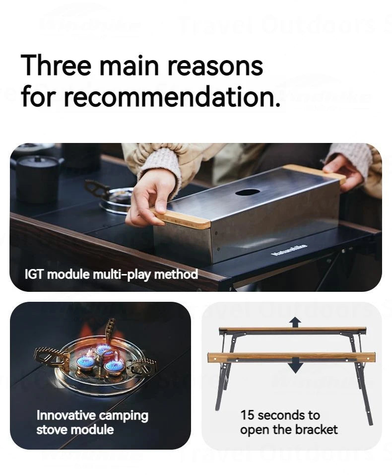 Naturehike Outdoor Folding Table Aluminum Alloy Folding IGT Table Multifunctional Portable Wood Stove Picnic Camping Suppiles