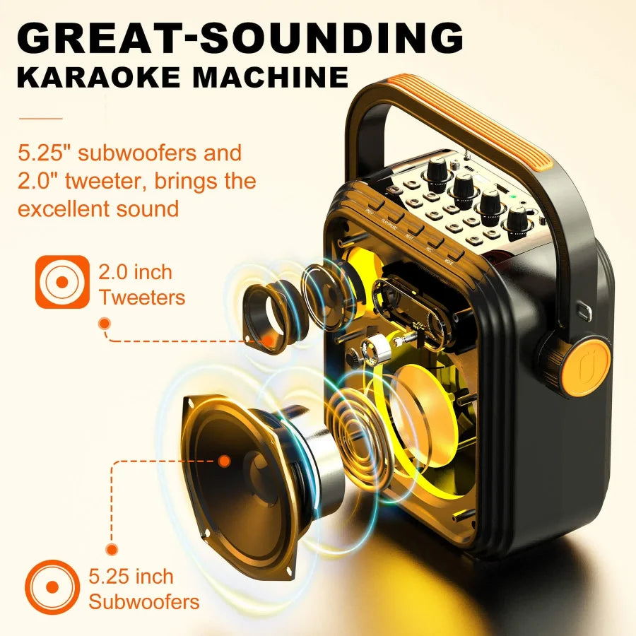 Bluetooth Speaker, Wireless Speaker with 2 Microphone, FM Radio, Portable Karaoke Machine, Home Karaoke System with Remote
