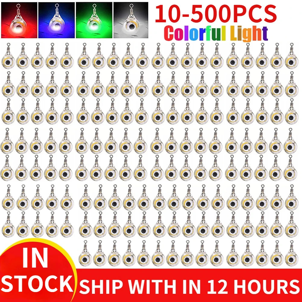 500-10pcs Mini Fishing Lure Light LED Deep Drop Underwater Eye Shape Fishing Squid Fishing Bait Luminous Lure to Attracting Fish