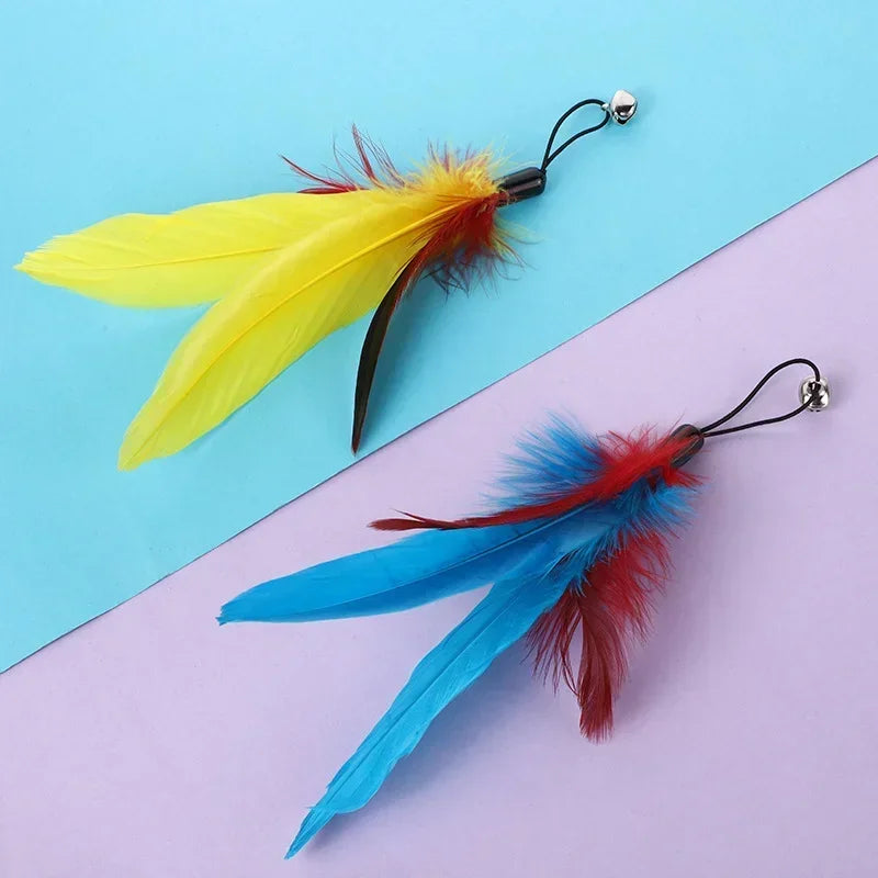 Rod Cat Cat Head with Interactive Cat Fishing Toy Color Feather Toy Pet Funny Toys Feather Bell Replacement Toy