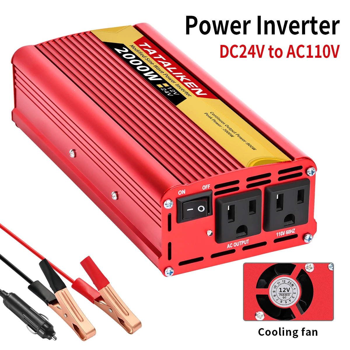 US Socket Inverters 12V/24V 60HZ 110V 600W 1500W 2000W 2500W, Portable Vehicle-Mounted Household Frequency Converter