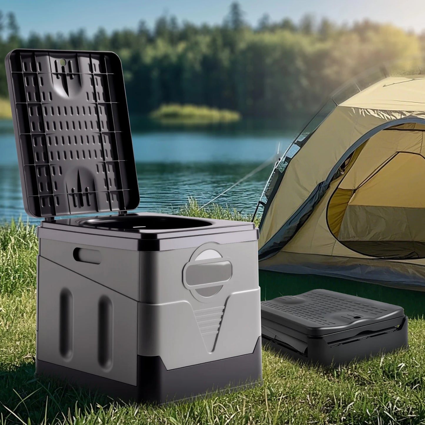 Camping Toilet, Portable Toilet for Adults, Portable Travel Folding Toilet with Lid and Paper Holder, Compact Potty for Car, Cam