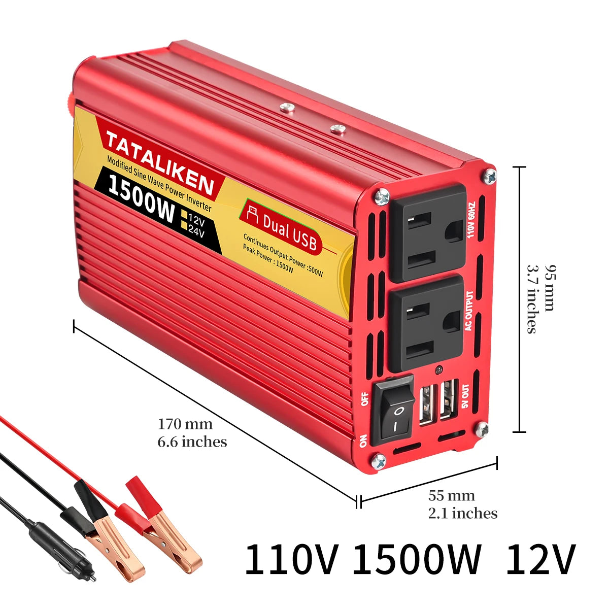 US Socket Inverters 12V/24V 60HZ 110V 600W 1500W 2000W 2500W, Portable Vehicle-Mounted Household Frequency Converter