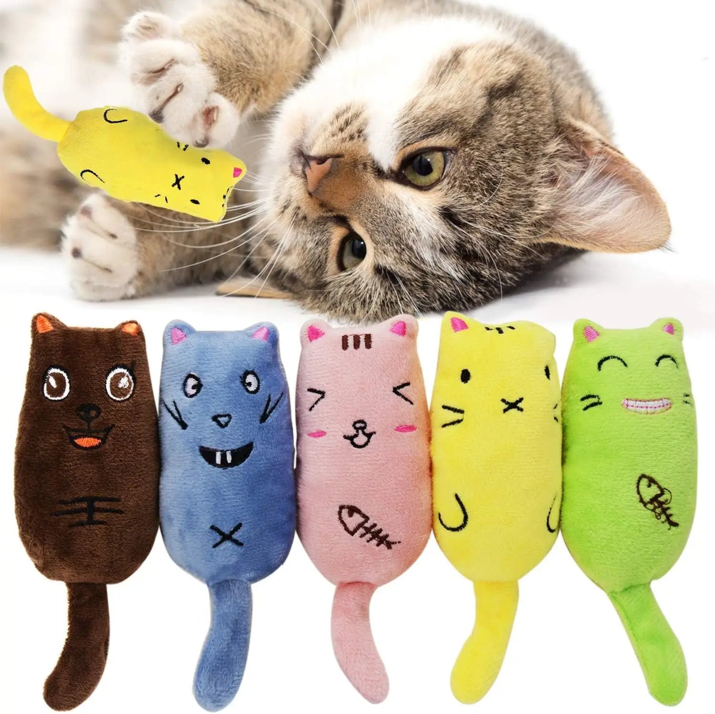 5Pcs Bite Resistant Catnip Toy for Cats,Catnip Filled Cartoon Mice Cat Teething Chew Toy