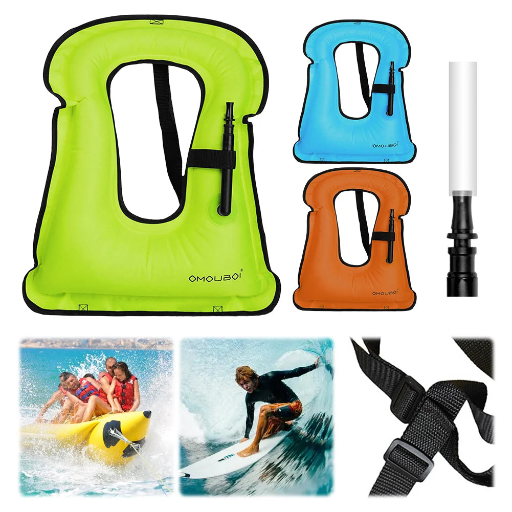 Inflatable Snorkeling Vest Adjustable Inflatable Buoyancy Vest Floating Life Vest for Snorkeling Swimming Kayaking Boating