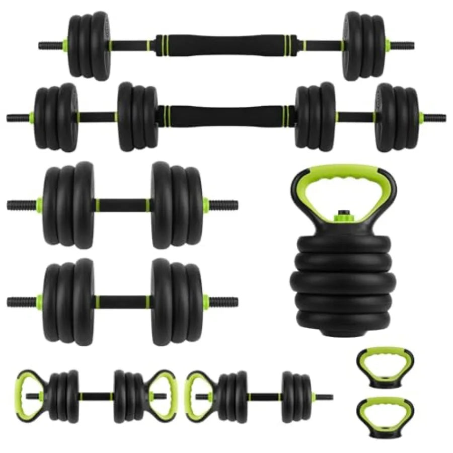 4-In-1 Adjustable Dumbbell Set for Home Gym - Steel Black with 4-in-1 Functionality: Dumbbell Barbell Kettlebell Push Up Stand