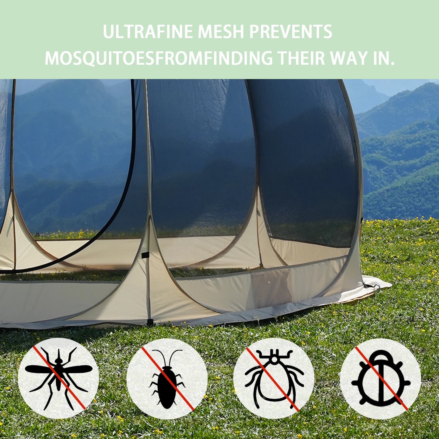 Pop Up Party Tent , 4-6 Person Pavilion, Screen Tent, 6-sided Pop-up Camping Canopy Tent With Mesh Window