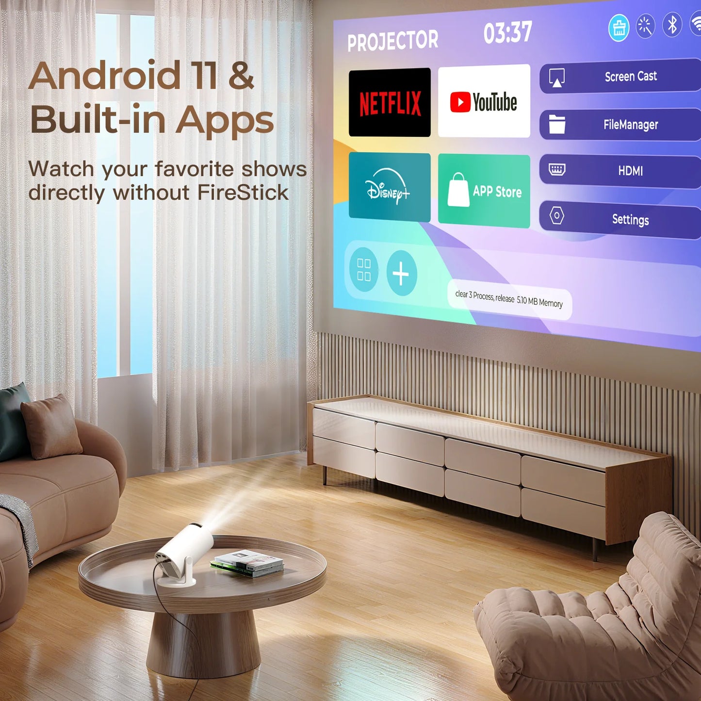 LynCast Projector HY300 Pro+ 4K Android 11 Dual Wifi6 300ANSI Allwinner H713 BT5.4 1080P 720P Outdoor Video Home Theater Cinema