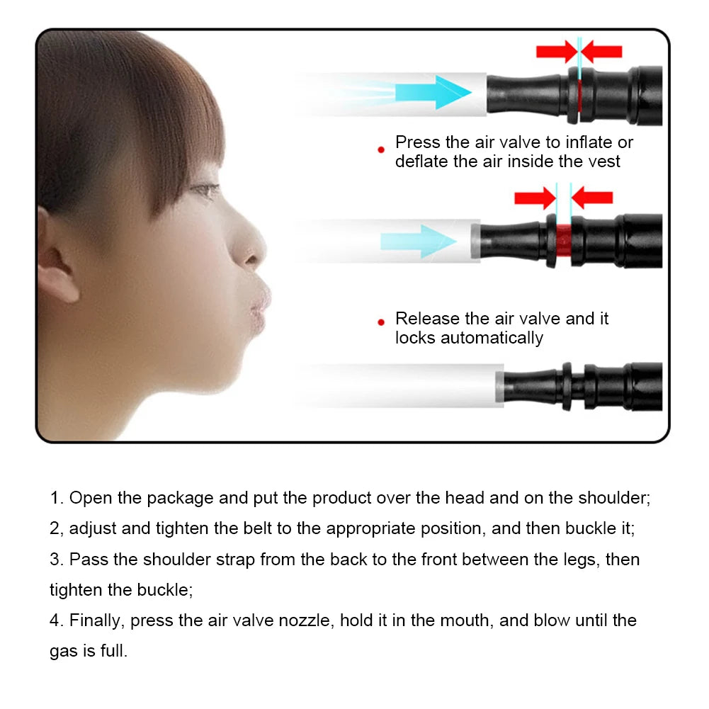 Water Sports Safety Vest Adjustable Inflatable Buoyancy Vest Floating Life Vest for Snorkeling Swimming Kayaking Boating