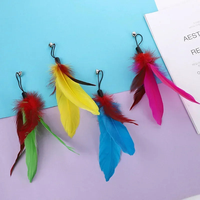 Rod Cat Cat Head with Interactive Cat Fishing Toy Color Feather Toy Pet Funny Toys Feather Bell Replacement Toy