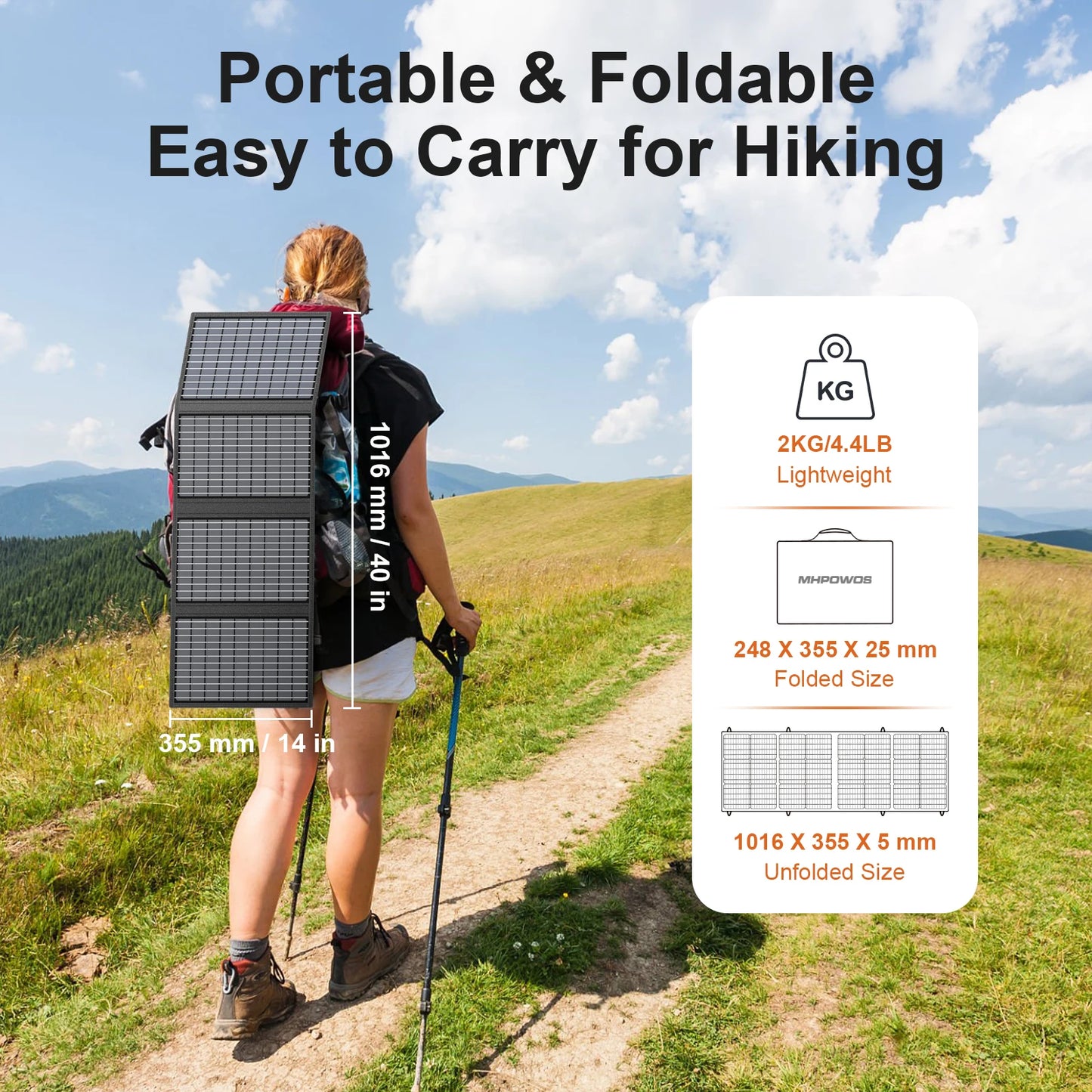 MHPOWOS Solar Battery Charger for Powerbank, 45W / 60W Foldable Portable Solar Panel with USB C, DC Output for Camping Phone