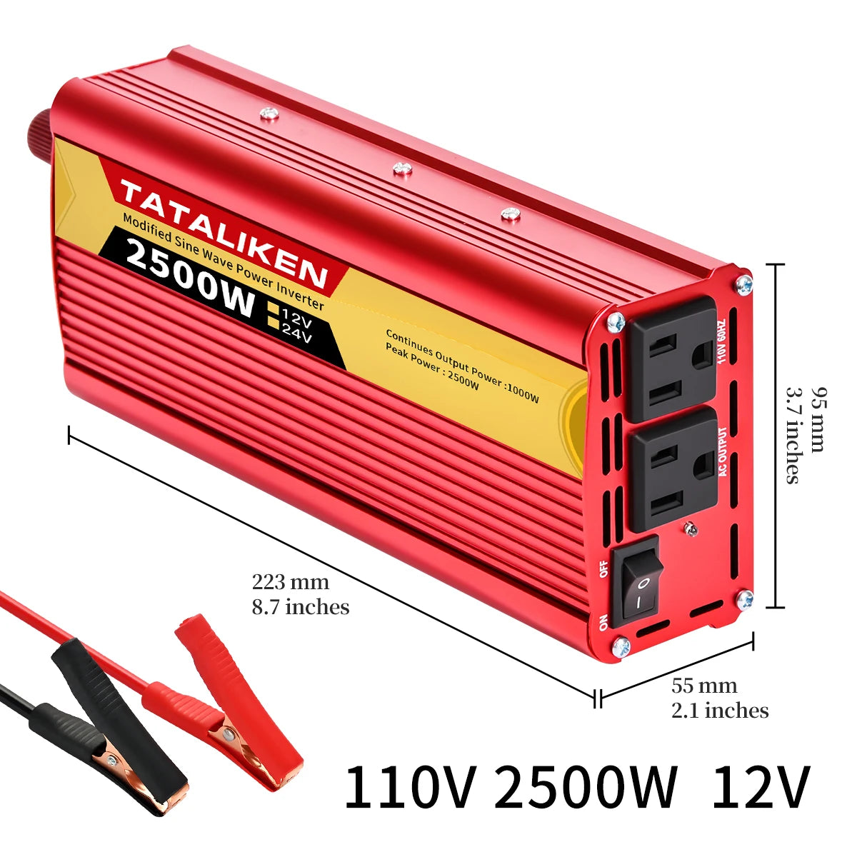 US Socket Inverters 12V/24V 60HZ 110V 600W 1500W 2000W 2500W, Portable Vehicle-Mounted Household Frequency Converter