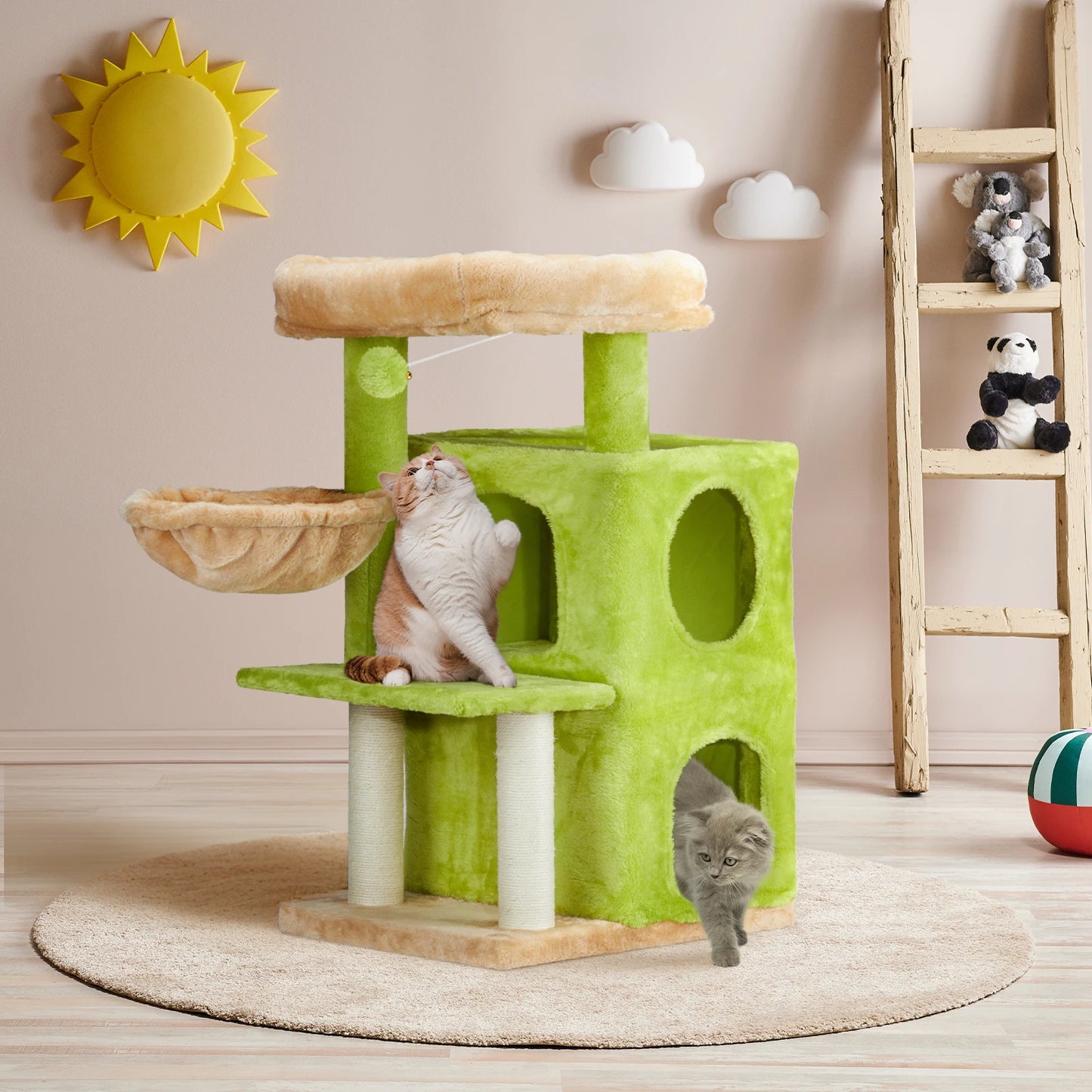 33 inch Cat Tree Cat Tower for Indoor Cats, Cat Activity Center Play House with Large Padded Perch, Hammock, 2-Tiered Condo, Scr