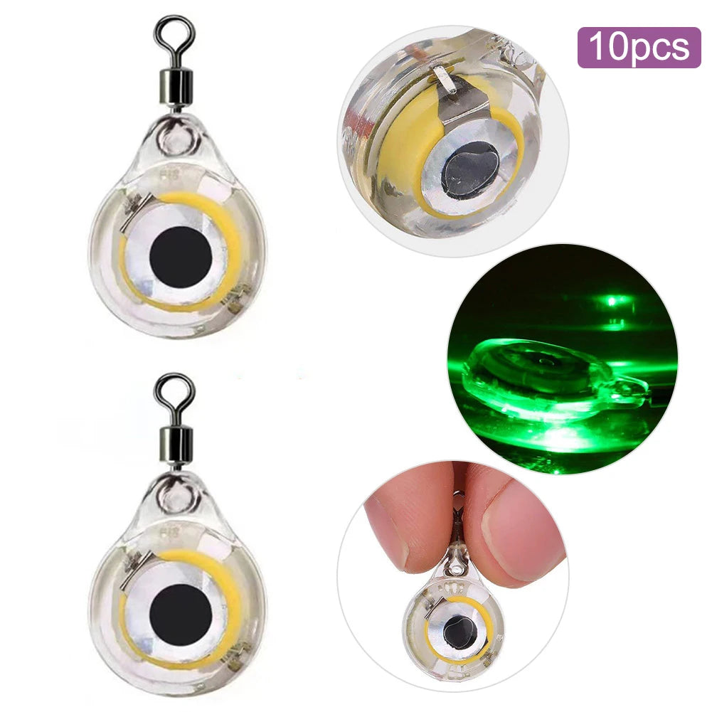 500-10pcs Mini Fishing Lure Light LED Deep Drop Underwater Eye Shape Fishing Squid Fishing Bait Luminous Lure to Attracting Fish