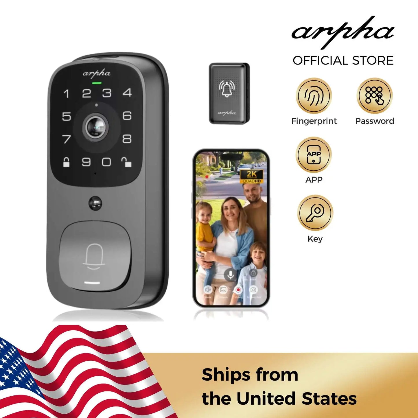 Arpha Smart Door Lock AL501 6 in 1 WiFi Smart Door Lock with Video Doorbell & Fingerprint 32GB Keyless Entry Digital Keypad
