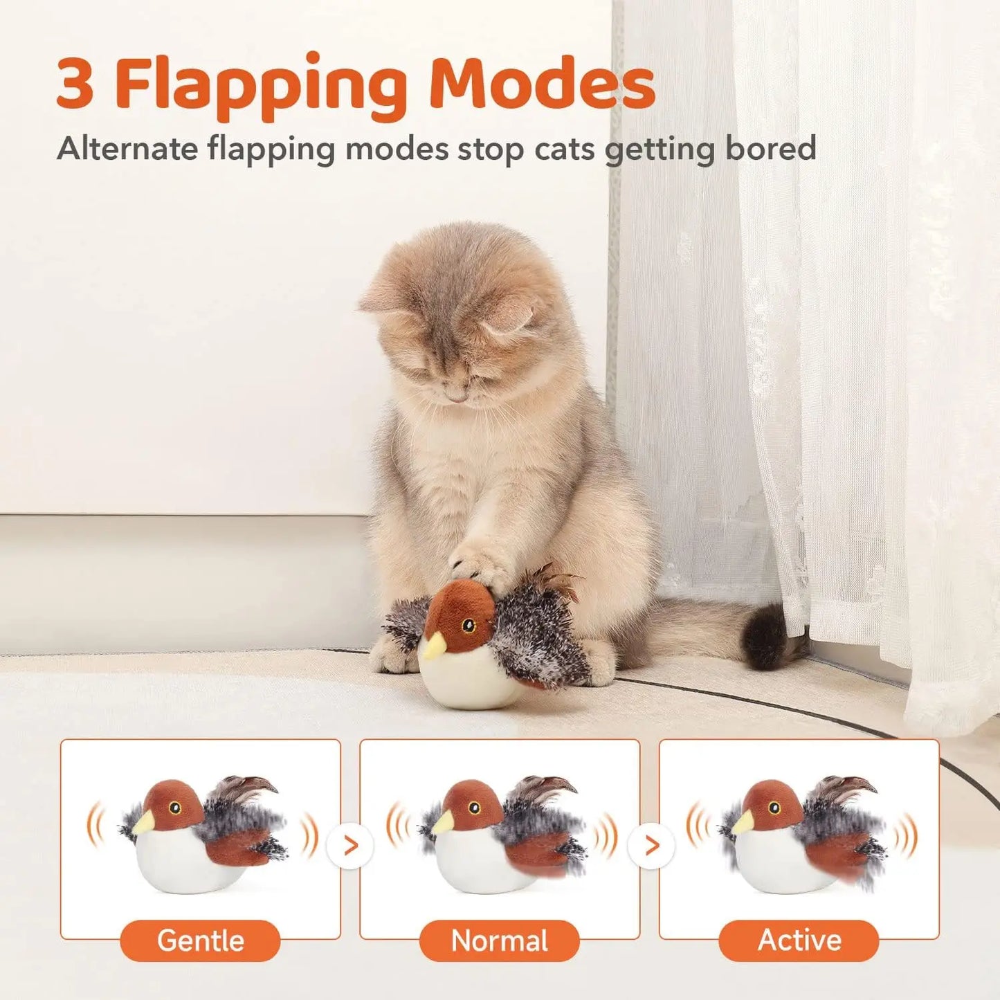 Cat toys can be charged to flap birds, with realistic chirping and touch activated interactive cat sports toys