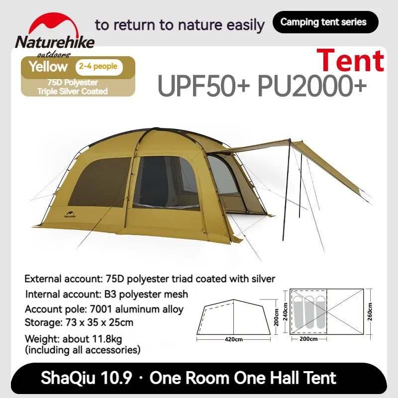 Naturehike Dunes 10.9 Camping Tent 6 People 4 Seasons Dome Extended Canopy Outdoor Waterproof Large Space Tent With Chimney Hole